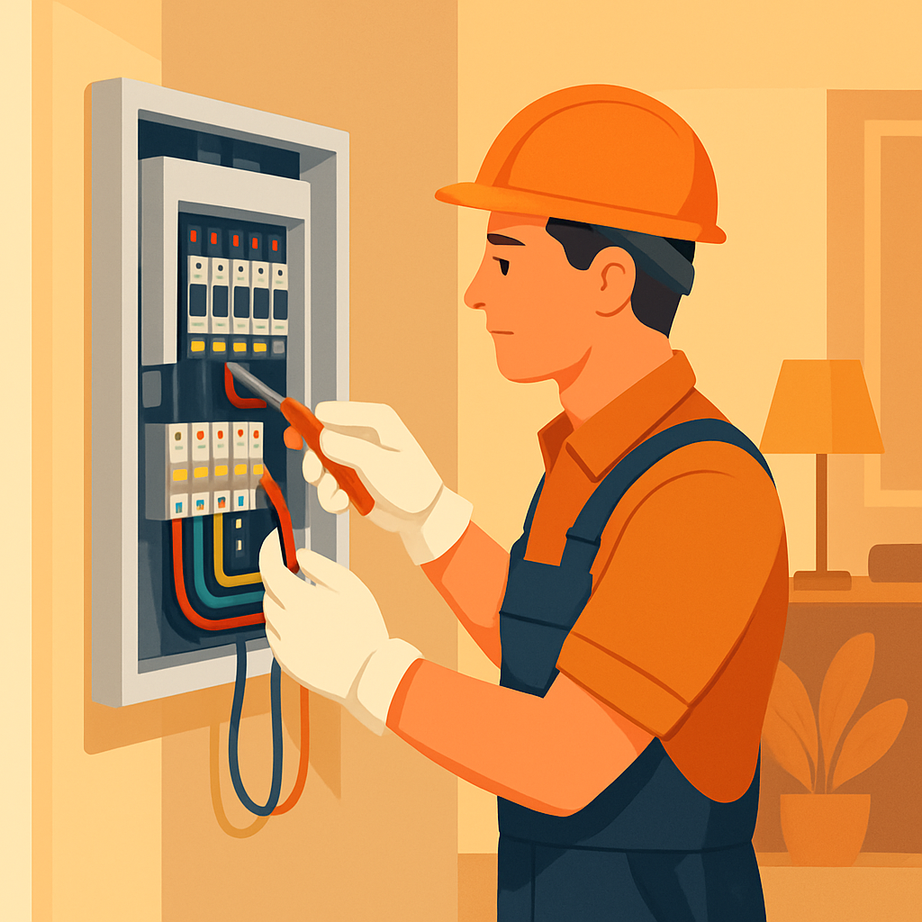 Elettricista al lavoro